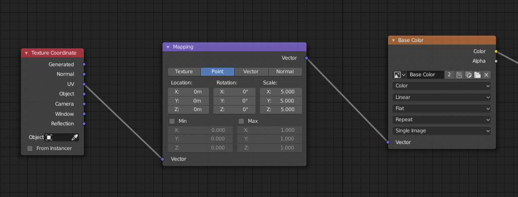 Using Texture Coordinate node and Mapping node to scale the texture map