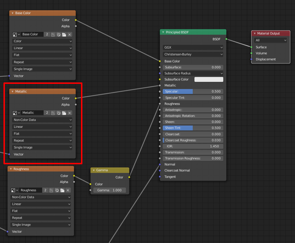 Apply a metallic map into the Principled BSDF of Blender