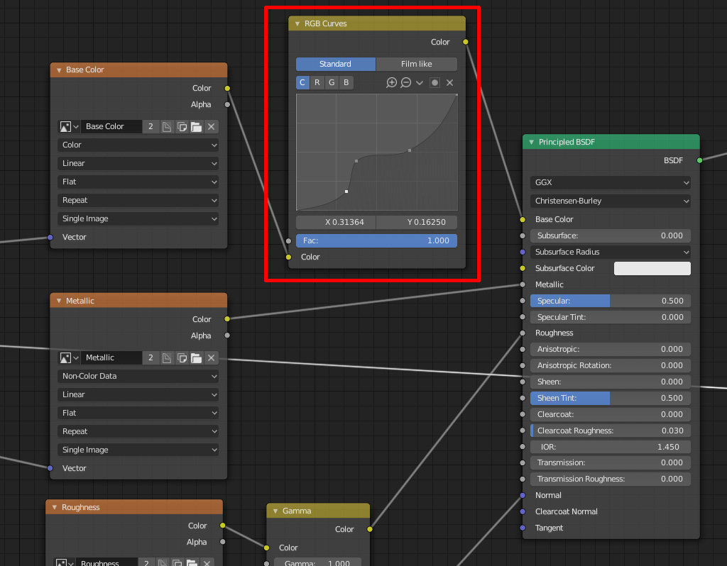 Using RGB curve to tweak the base color