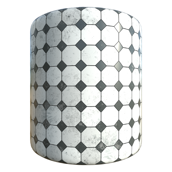 Old-fashioned Black and White Tile Texture (Cylinder)