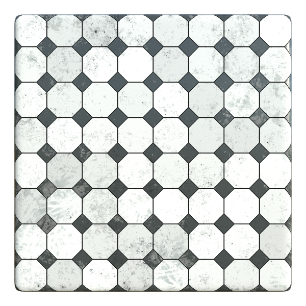 Old-fashioned Black and White Tile Texture (Plane)